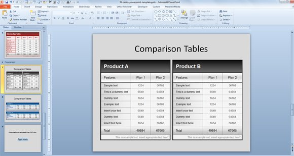 comparison table chart ppt template