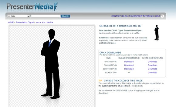 Business Clipart Silhouette of a Man in Suit and Tie for PowerPoint Presentations