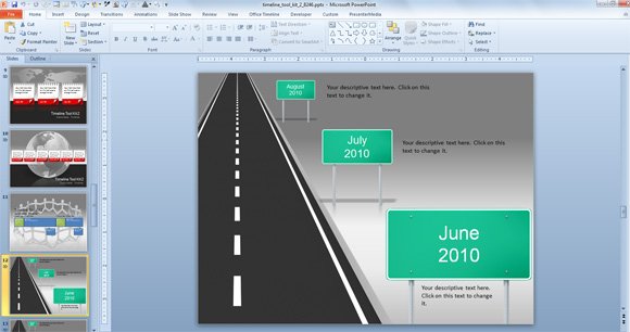 Example of a yearly timeline template design with a metaphor of a road