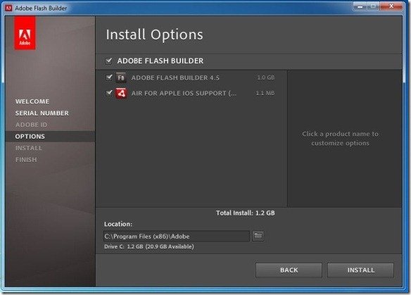 Adobe Flash Builder Installation Options