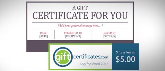 Download Free Certificate Template for Microsoft Word (Gift Card)