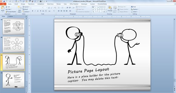 Tin can telephone represented in a whiteboard PPT template with PowerPoint doodles