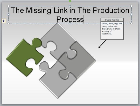 Interactive Presentations With Puzzle Pieces Toolkit - Metaphor of Missing Link in the Production Process created with Puzzle Pieces in PowerPoint