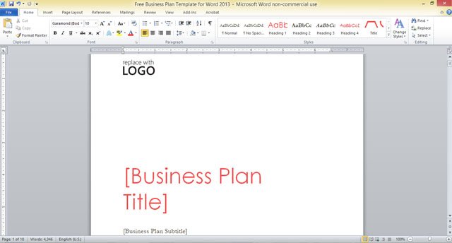 business plan cover page template word