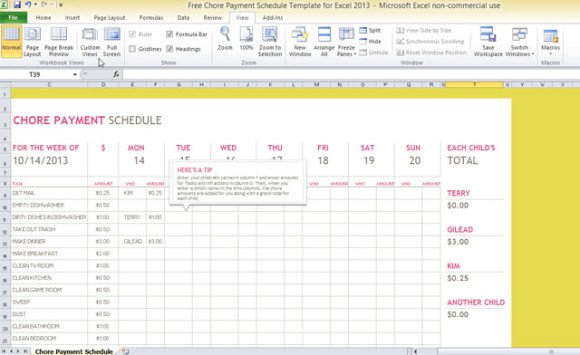 Free Chore Payment Schedule Template For Excel 2013 Free Chore Payment Schedule Template For Excel 2013