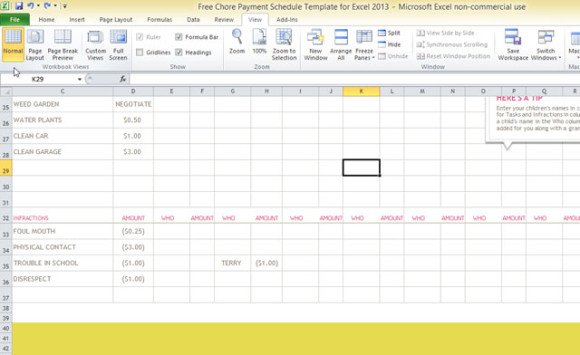 Excel Chore Chart