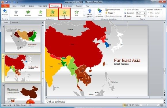 Create Animated Presentations Using The Map Of Asia