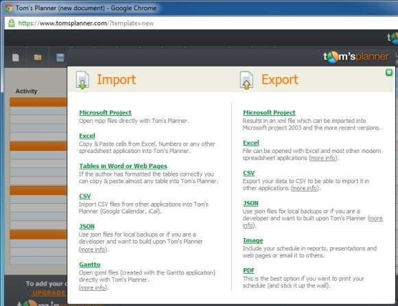 Import and Export Options