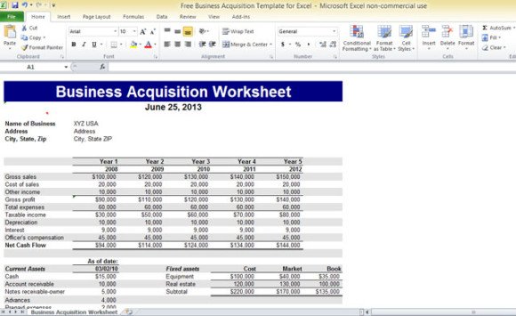 Free Business Acquisition Template For Excel