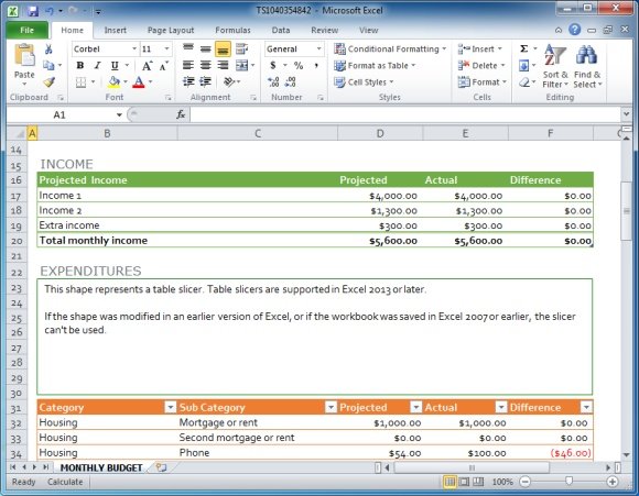 Excel Template Features