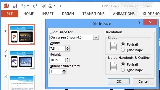 Размер презентации powerpoint в см