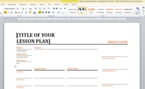 Daily Lesson Planner Template For Word