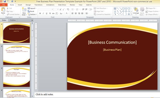 Free Business Plan Presentation Template For Powerpoint 2007 And 2010