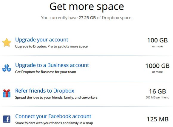 Get more space - Dropbox