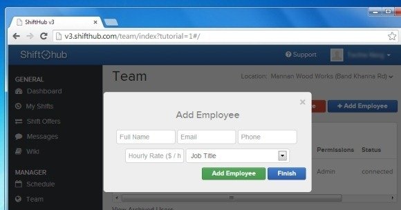 Add Employee Interface in Shifthub