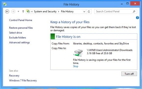 File History is enabled