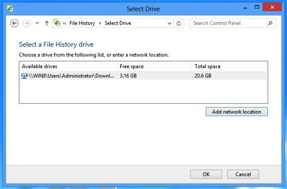 Select Drive for Windows 8 File History