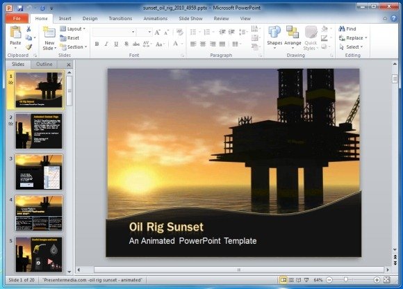 Sunset Oil Rig PowerPoint Template