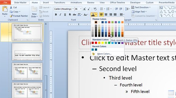 Change the font color in a PowerPoint presentation