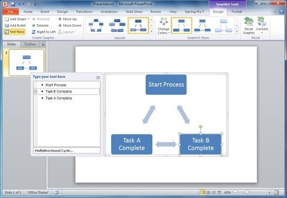 Add Process Layout Information - Example of a simple 3 step flow chart slide in PowerPoint