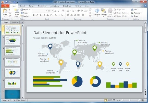 Data Elements For PowerPoint Presentations - Example of data elements for PowerPoint presentations with infographics and world map