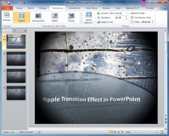 Ripple Transition Effect in PowerPoint - Example of PowerPoint presentation with Ripple Transition Effect applied in one of the transitions