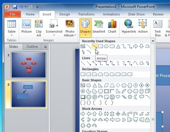 Select Shape in PowerPoint - Using arrow shape in PowerPoint to make a flowchart design