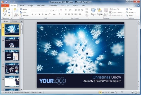 Animated Christmas Snow PowerPoint Template
