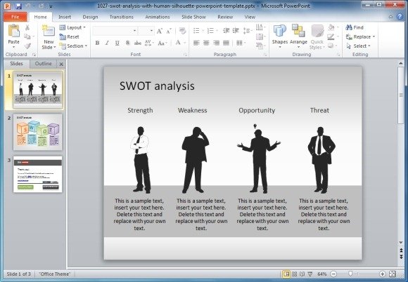 Free SWOT PowerPoint Template With Human Silhouette