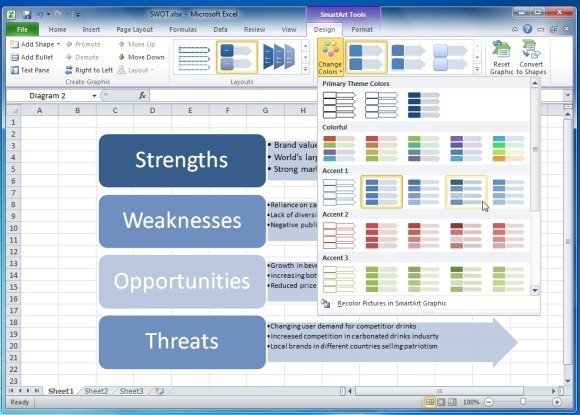Stylize SWOT Analysis in Excel