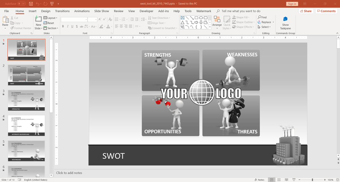 SWOT Analysis PowerPoint Template - SWOT Analysis Template with 3D Characters