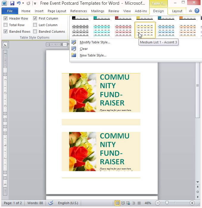 postcard templates for word 2010