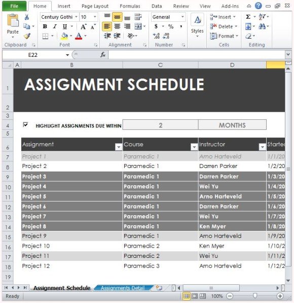 Free Assignment Template for Excel