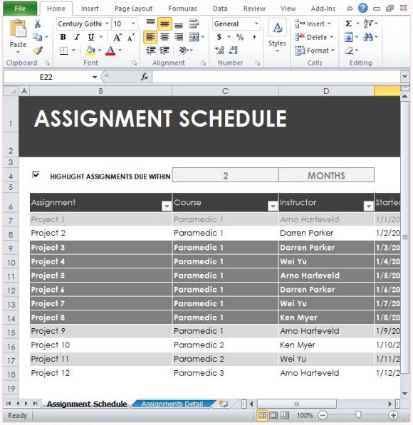 assignments due template