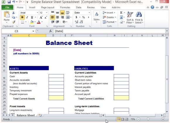 Simple Balance Sheet Template For Microsoft Excel