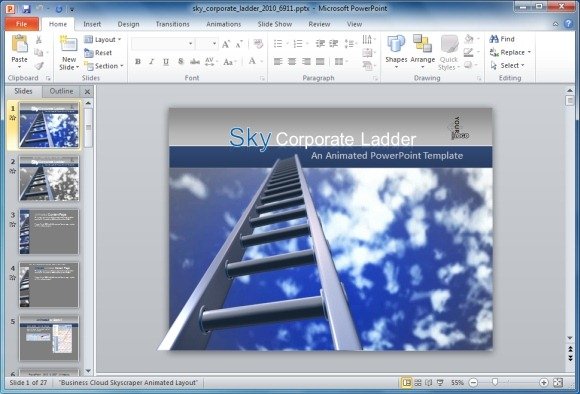 Sky Corporate Ladder PowerPoint Template