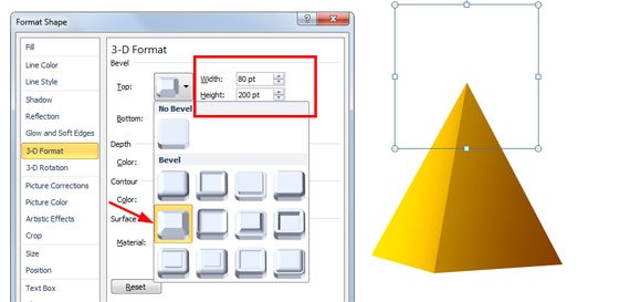 Bevel effect in PowerPoint while creating a pyramid slide