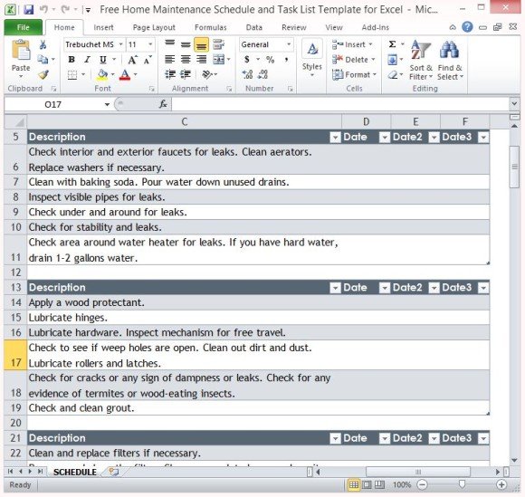 maintenance schedule template excel