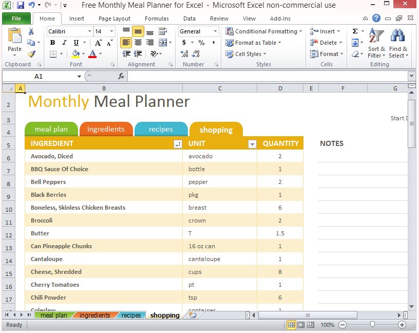 meal planning calendar template for mac