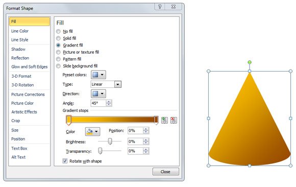 Cone Fill diagram in PowerPoint using Gradient Fill