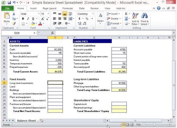 simple balance sheet template for excel pro forma cost preparing cash flow statement direct method