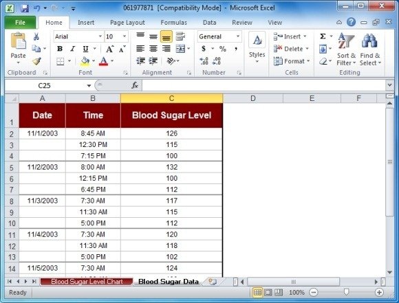 Blood Sugar Chart Template for Excel
