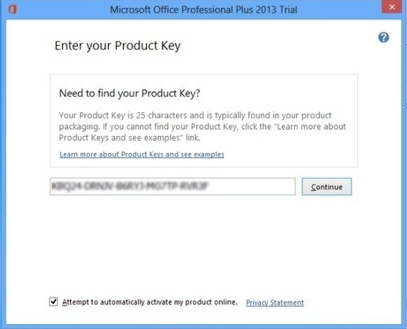 Enter Your Office 2013 Product Key