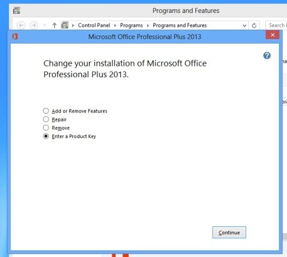 Enter a Office 2013 Product Key