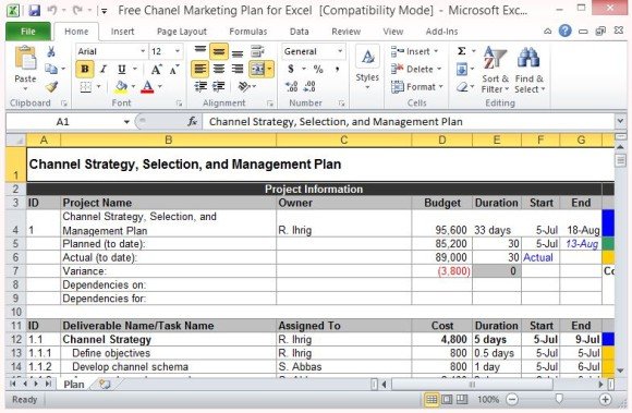 Free Channel Marketing Plan Template for Excel