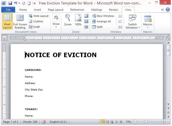 free eviction template for word