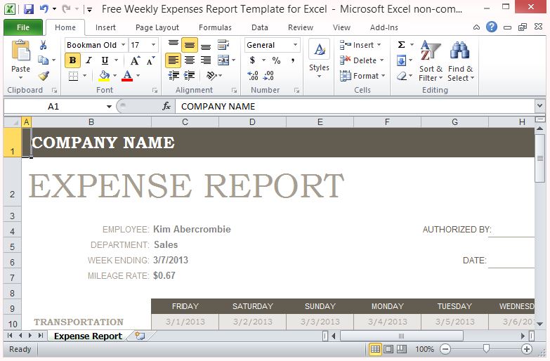 Free Weekly Expenses Report Template For Excel