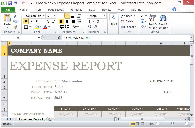 excel template for daily expenses