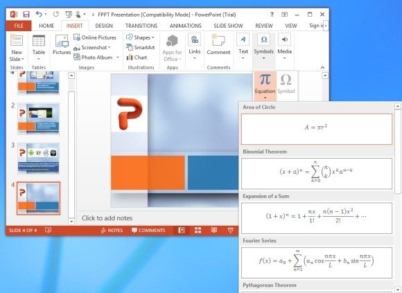 Preformatted Equations in PowerPoint