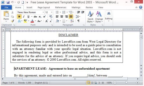 Professionally Written Apartment Lease Agreement Template